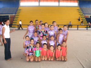 The young Bolivian gymnasts and their coach.
